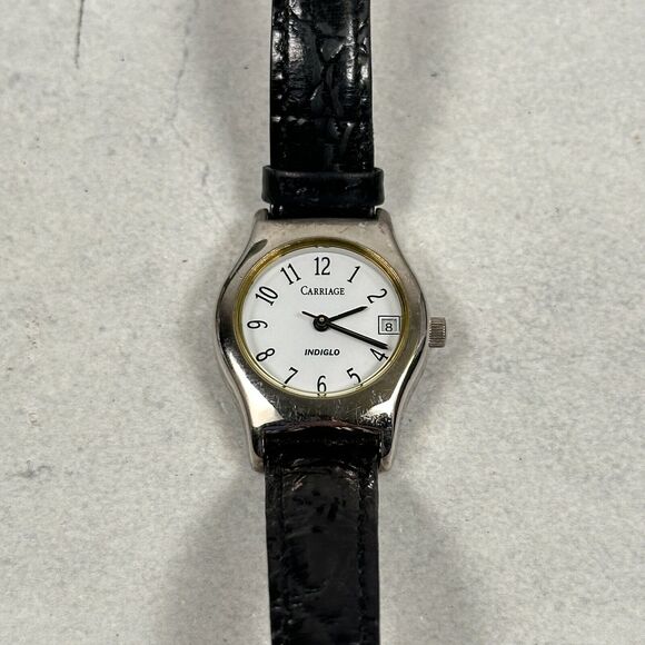 Carriage Timex Watch Womens 24mm Date Indiglo White Dial Silver Tone New Battery - Picture 1 of 11